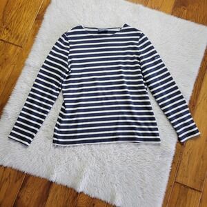 Saint James L'atelier Striped Shirt Top Women's 8 Cotton Blue Ivory